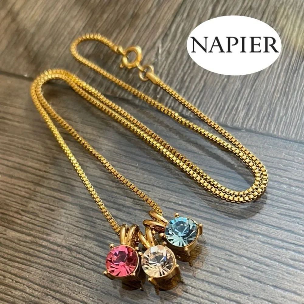 NAPIER Birthstone Charm Necklace with Multicolor Pendants, Gold-tone